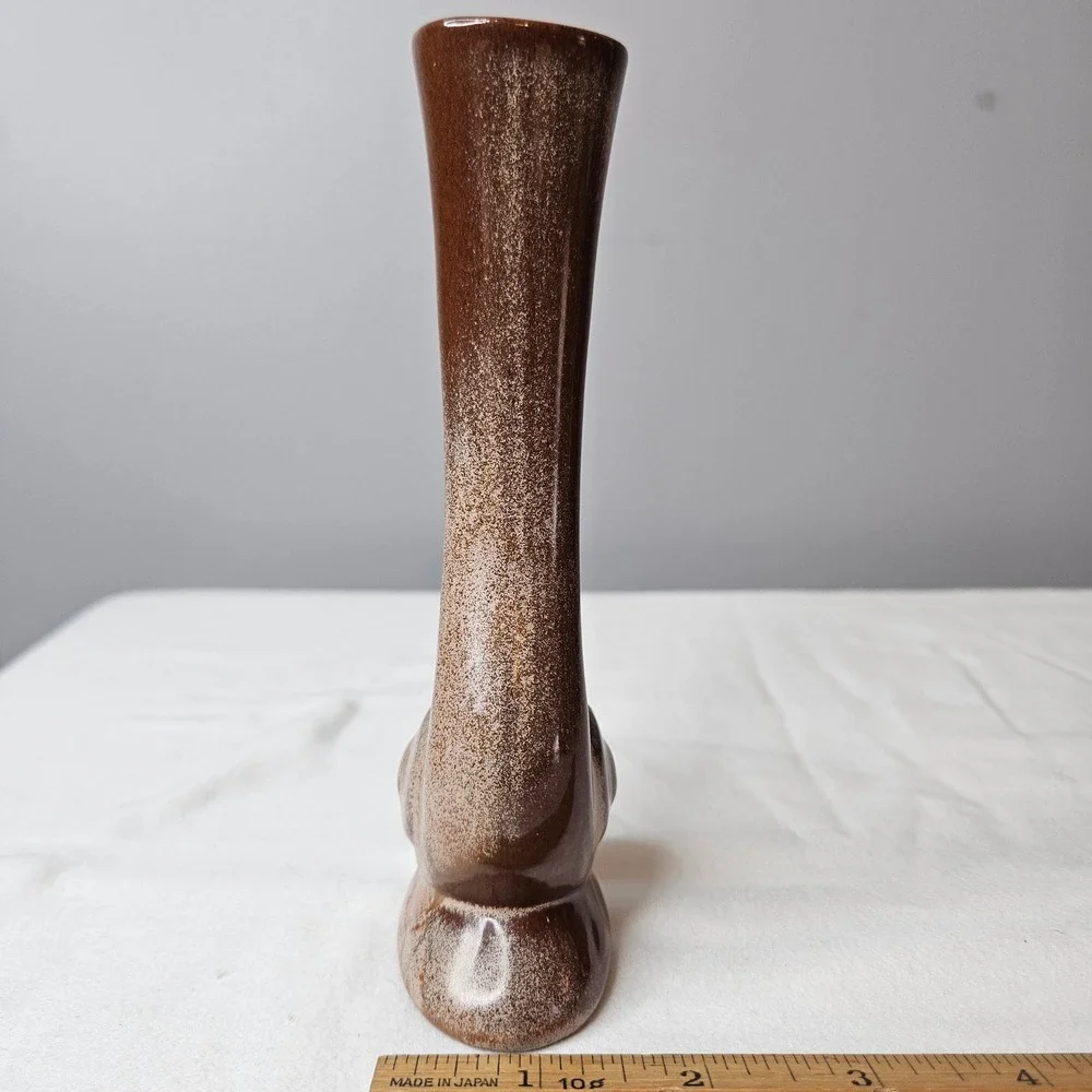 Frankoma MCM‎ Abstract Spiral Snail Bud Vase Brown Tan Speckled Ceramic 6.5